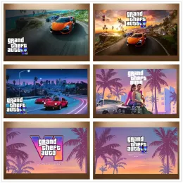 Kalligrafi gta affisch gta 6 sportbil affisch grand theft auto vi spel affisch canvas målning spel rum väggdekor sovrum väggkonst klistermärke