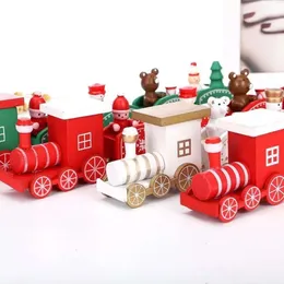 Regali in legno verde Bambini Giorno bianco Treno in legno di Natale rosso Fiocco di neve Decorazione natalizia dipinta Ornamento 496