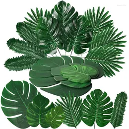 Decorative Flowers 72 Pieces 6 Kinds Artificial Tropical Palm Leaves Fake Faux With Stems For Jungle Party Supplies