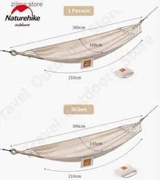 Hammocks NatureHike Ultralight 1.5kg 1-2コットンキャンバスペンダント快適なロール抵抗性キャンプガーデンスイングペンダントY240322