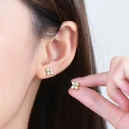 Lnngy Certified Piercing Earrings For Women 925 Sterling Silver Four Leaf Clover Stud s Jewelry 240228