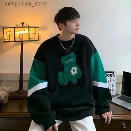 Męskie bluzy bluzy privathinker zielony niedźwiedź męska moda zupełnie nowa streetwear pullovers koreański styl unisex luźne ubranie męskie Q240322