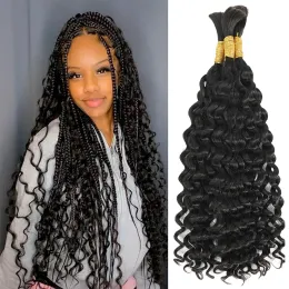 Perucas brasileiras de ondas profundas cabelos humanos a granel para roer o encaracolamento sem trama, feixes de cabelo em massa de 90g de cabelo a granel por atacado para tranças boho