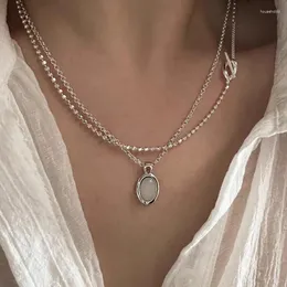 Ciondoli Collana in argento sterling 925 Opale Ciondolo rotondo impilabile Punk geometrico per regalo di gioielli da donna all'ingrosso