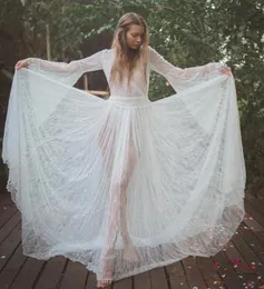 Illusion Boho Women Long Wedding Dresses 2020 Wedding Gown gongbaolage V Neck Lace Bohemian Slim Fit Party Sexy Bride Dress1195476
