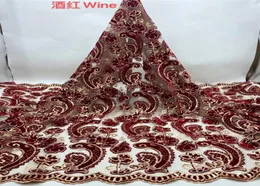 EXKLUSIVT LASER VALVET African Lace Fabric 5 Yards French Net Sequin Embroidery Nigerian Celebration Skräddarsydd material6001592