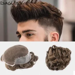 Toupees Toupees Evagloss Men's Drable Swiss Lace Thin Pu Remy Human Hair For Mens Q6 Style Mens Toupee Hair Replacement System för hane