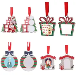 Decorações Sublimação Metal Calor Em Branco Transferência Branca Papai Noel Pingente DIY Enfeites de Árvore de Natal Presentes Fy4756