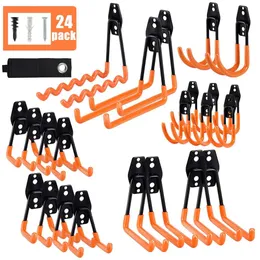 AOBEN Hooks,24pack Heavy Duty Hanger Organizer Anti-slip Double Wall Garage Storage for Ladder, Power Tool,bike,ropes (23 Hooks & 1 Hoder Strap)-orange