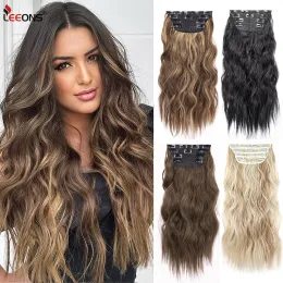 Piece Piece Leeons Synthetic Long Wavy 11 Clips Hair 20Inch 4Pcs/Set Thick Clip On Hair High Tempreture Fake For Women