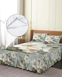 Saia de cama idílica flores brancas vintage elástico colcha com fronhas capa de colchão conjunto de cama lençol