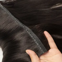 Extensions isheeny Twin Tabs Weft Human Hair Extensions Invisible Hole Weft Hair Natural Straight Pull Through Micro Weft Hair 25cm Width