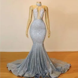 Mermaid Prom Bling Dresses Jewel Neck Beads Crystals Backless thin Floor Length Evening Party Wear Custom