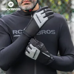 Rockbros luvas de bicicleta inverno luvas tela toque dedo cheio luvas mais quentes mtb estrada longo pulso ciclismo luvas 240312