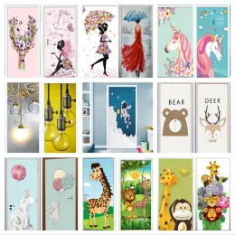 Stickers Pink Girl Cartoon Door Stickers Wall Poster for Kids Room Unicorn Astronaut Selfadhesive Bedroom Wardrobe Glass Animal Mural