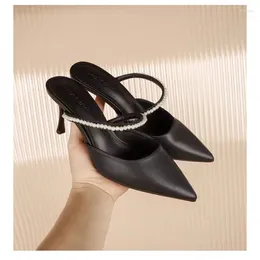 Dress Shoes 2024 Black Rhinestones Heeled Mules Pump For Women Elegant Sparkly Sandals Summer Slippers Women's Sexy High Heels Slingbacks