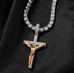 Colar com pingente de cruz de Jesus banhado a ouro 14K Soild Real Iced Diamond Hip Hop Jóias para homens e mulheres presentes