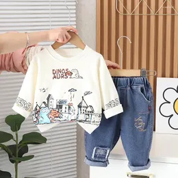 Zestawy odzieżowe 2024 Spring Baby Boy Ubrania 1 do 5 lat przyczynowo-kreskówka O-Neck Pullover Long Sleeev T-shirty i spodnie dla dzieci Zestaw dla chłopców