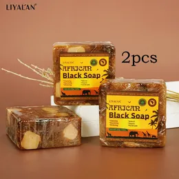 2PCS African Black Soap Treatment Acne Handmade Anti Rebelles Smooth Blemish Butter Butter Face Resisturizing Blaste Bath Skincare 240319