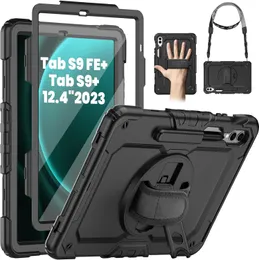 Anti-drop Case For Samsung Galaxy Tab S8 S9 Ultra 14.6inch 360 Rotation Kickstand Heavy Duty Shockproof Protective Cover with Shoulder Strap