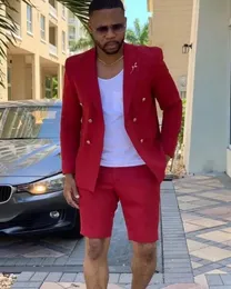 Mens Suits Summer Red Blazer Double Breasted Men With Short Pant Wedding Groom Prom Party Terno Masculino For Man Jacket 240311