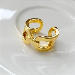 Pierścienie klastra srebrna splowana moda osobowość ins fajny pierścień wysoki wzór nterlock prosty geometryczny złoty kolor