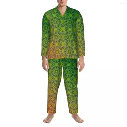 Pigiama da uomo pigiama rosso verde da uomo con stampa retrò adorabile set personalizzato oversize da 2 pezzi autunnali quotidiani