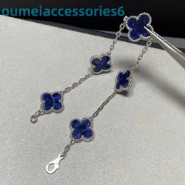 2024 보석 디자이너 브랜드 Vanl Cleefl Arpelsbracelet Natural Blue Peter Stone Clover Five Flower Bracelet Silver Viersile Thican Fanjiadai