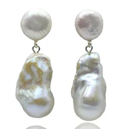 Womens Earrings White Oversized Natural Pearl Design Baroque Pendant Double Beads Vintage 240320