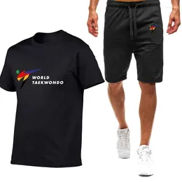 Herrespår wtf world taekwondo federation 2024 fast färgtryck kort ärm t-shirts toppar shorts bomull hajuku casual kostym