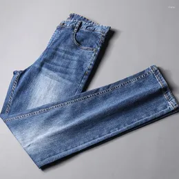 Jeans masculinos verão moda casual confortável respirável calças elásticas tendência em leve
