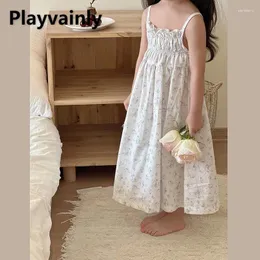 Girl Dresses Korean Style Summer Baby Girls Princess Dress Floral Print Square Collar Sleeveless Sling Fairy Children Clothes E2326