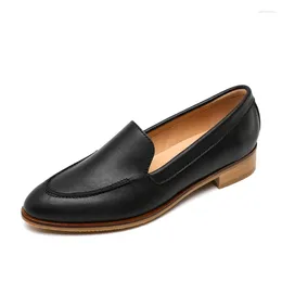 Casual Shoes Fashion Women's Lazy Pointed Vintage Loafers Flat Low-Heel Single Genuine Leather Slip-On Big Yards