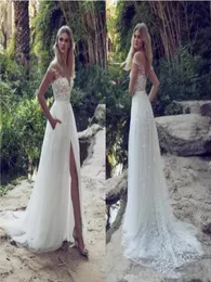 Limor Rosen A Line Wedding Dresses Illusion Off Shoulder Summer Garden Beach Bridal Gowns Lace Applique Split Front Cheap Wedding 6941636