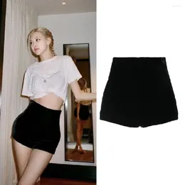 Pantaloncini da donna Kpop ROSE coreano selvaggio sexy elastico donna danza estate solido vita alta nero streetwear velluto sottile corto