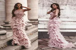 Arabic Pink 3D Floral Mermaid Feathers Prom Dresses 2k20 Long African Evening Gowns Semi Formal Gala Dress Graduation Party Gown4801337