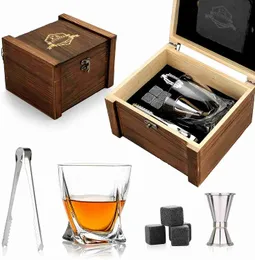 Bar Tools Whiskey Stones Geschenkset – Whiskeyglas und Steine – Chilling Rocks aus Granit – Geschenkbox-Set aus Glas für Männer, Papa 240322