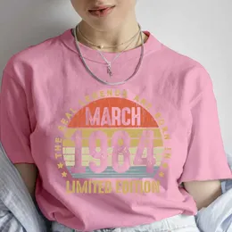 女性用Tシャツ1984年3月限定版の女性用夏の夏の半袖Tシャツの女性特大の服のカジュアルストリート服トップ240323