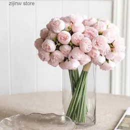فو بوكي زهور زهرية روز وردية الفاوانيا باقة زهرة الحرير الاصطناعية مع 27 رأس مرتبة في مزهريات على طاولة الورد الزهور الاصطناعية الزفاف الزفاف