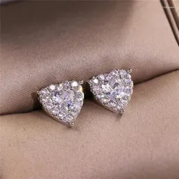 Stud Earrings Ne'w Crystal With Heart CZ Stone For Women Fashion Versatile Jewelry Delicate Girl Daily Collocation Accessories