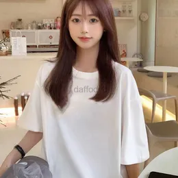 女性用Tシャツピュアコットンショートスリーブレディース夏のTシャツ新しいルーズとレトロカレッジスタイルのInstagramボトムシャツ温度トップ240322