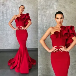 Elie Saab eleganti abiti da sera a sirena rossi con volant di fiori abiti da sera formali per feste sfilate di moda abiti da ballo