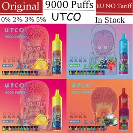 Original Puff 9000 Puff Disposable E Cigaretter 0,8Hm Mesh Coil 18 ml POD Batterisladdningsbara elektroniska cigs Puff 9K 0% 2% 3% 5% RBG Light Vape Pen