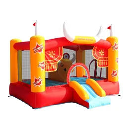 Castello Gonfiabile Europa Parco Giochi per Bambini al Coperto Buttafuori Jumper Salto Casa di Rimbalzo con Trampolino Scivolo La Casetta da Gioco All'aperto Bull Riding Design Giocattoli Divertenti Gif