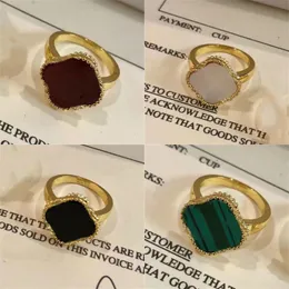 Anelli classici di design con quadrifoglio per le donne, conchiglia, placcatura madre, anello in oro, donna, bianco, anello di fidanzamento di lusso, gioielli romantici da donna zh131 E4