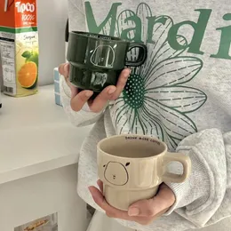 Muggar mode ins keramiska mugg japanska roliga valp mjölk kaffekoppar kawaii stapel förvaring hem par dricka glasögon enkel gåva