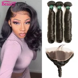 Peruki 1028 cali sprężyste włosy romans kręcony frontal z wiązkami Remy Brazylian Curl Curl Human Hair Finkles z koronkowym zamykaniem 4x4