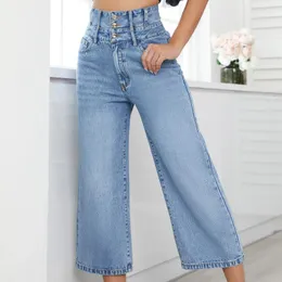 Kvinnors jeans kvinnor 2024 Produktdesignkänsla Dislokation Dubbel midja Casual Loose Type Wide Leg Pants Korean Fashion