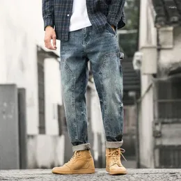 Pantaloni jeans da uomo dritti con tasche Pantaloni da cowboy da uomo Buggy Cargo vintage Street style giapponese impiombato Tendenza moda 2024