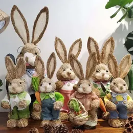 Stehender Hase aus Stroh, künstlich, 35,6 cm, mit Karotte, Hausgarten-Dekoration, Oster-Motto-Partyzubehör, Cg001